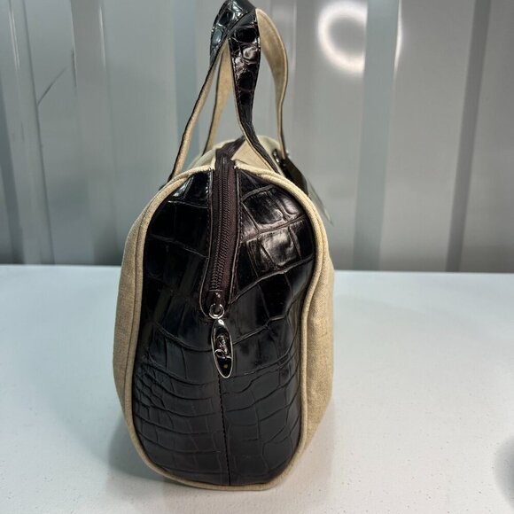 Pantera International Corp Bowling Tote Bag Shoulder Beige Canvas Brown Leather - Picture 6 of 14